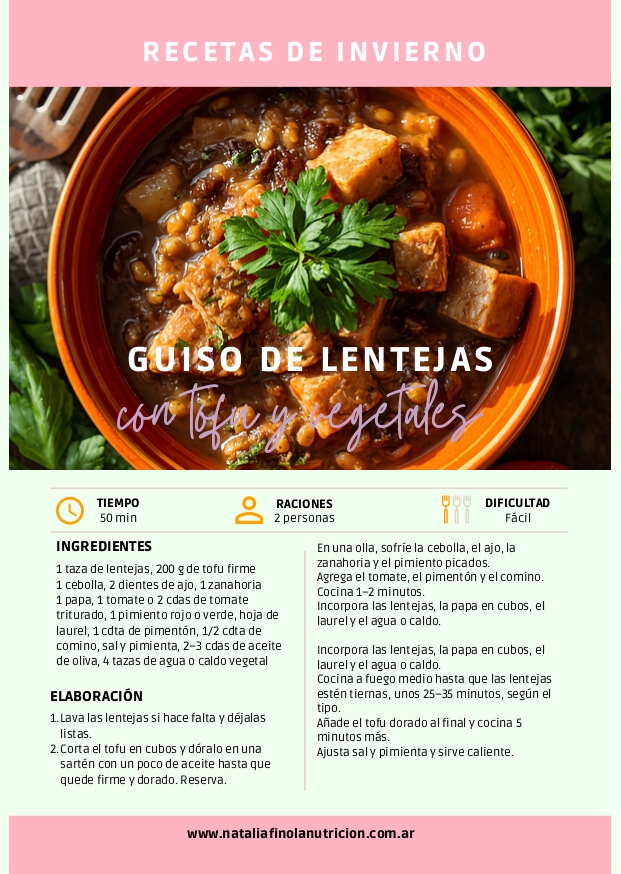 Vista previa de la receta guiso de lentejas con tofu y vegetales